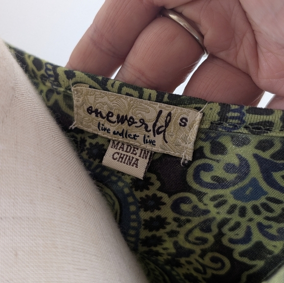 One World Women's Size Small Bohemian Teal and Green Tunic - Picture 7 of 9